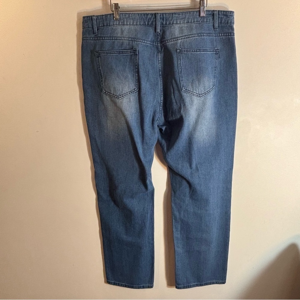 MISSLOOK SZ 5XL (US 16 equivalent) Painted Floral Straight Leg High Rise Jeans - Picture 10 of 12